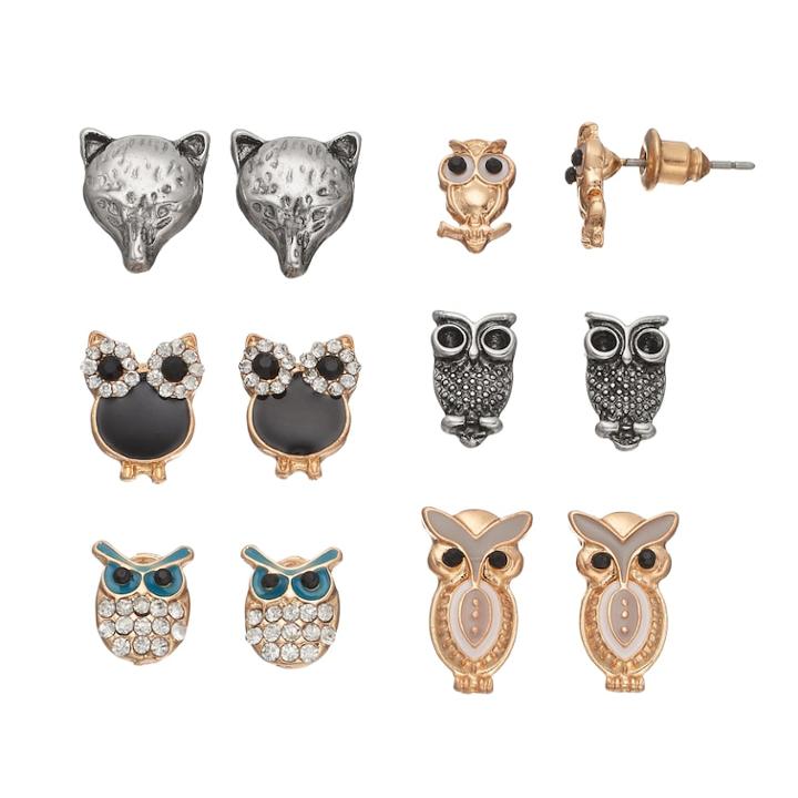 Mudd&reg; Owl & Fox Nickel Free Earring Set, Women's, Multicolor