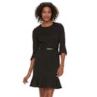 Women's Sharagano Ponte Bell Sleeve Flounce Dress, Size: 8, Black