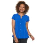Petite Dana Buchman Peplum Button Front Top, Women's, Size: S Petite, Med Blue