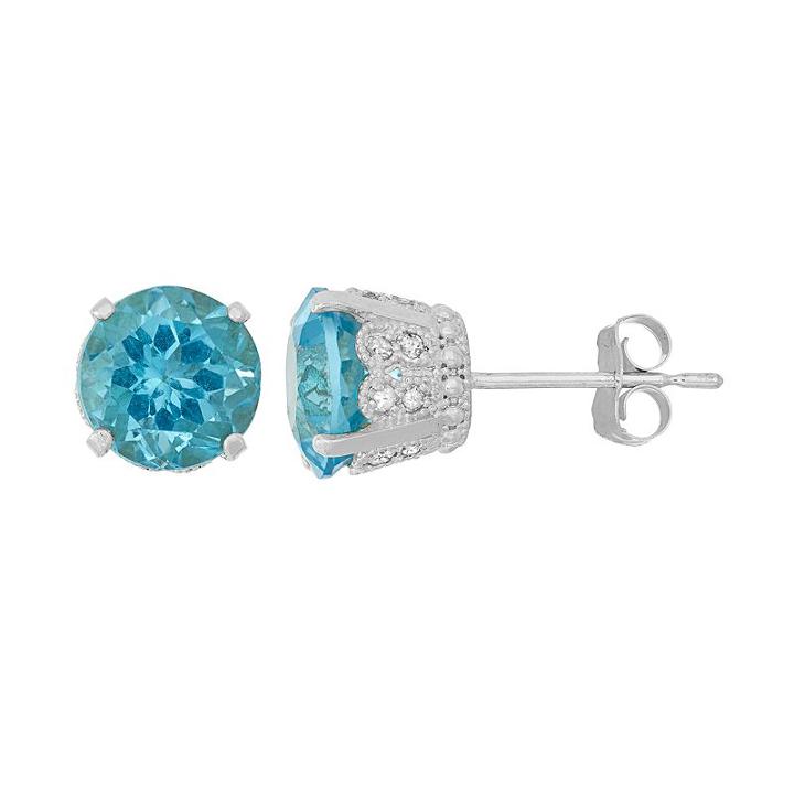 Sterling Silver Blue Topaz & Lab-created White Sapphire Stud Earrings, Women's