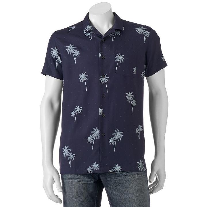Men's Marc Anthony Slim-fit Tropical Button-down Shirt, Size: Small, Blue
