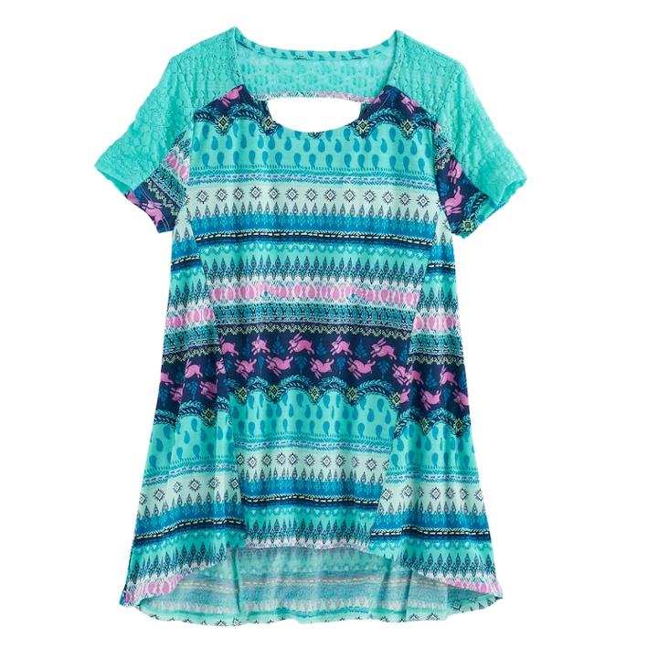 Girls 7-16 & Plus Size Mudd&reg; Lace-pieced Keyhole Swing Tee, Size: 12 1/2, Turquoise/blue (turq/aqua)