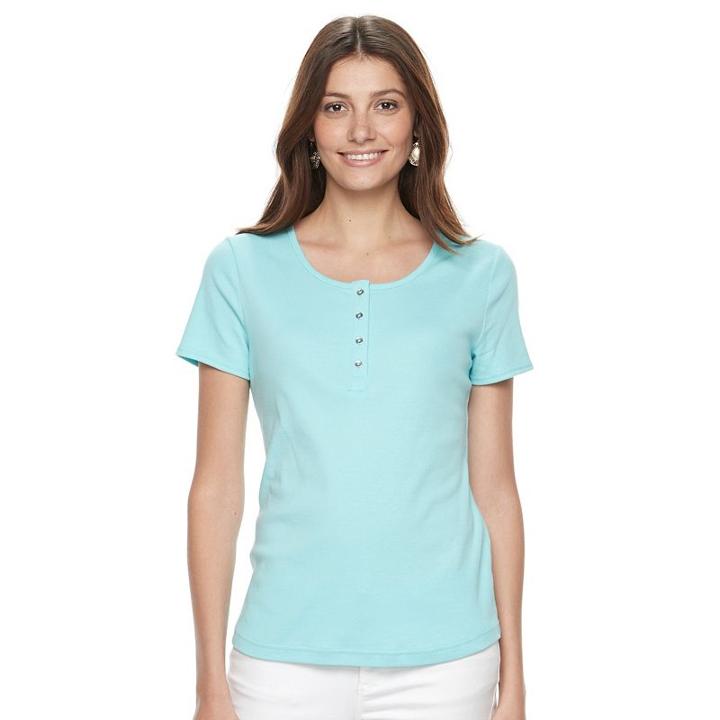 Women's Croft & Barrow&reg; Henley Tee, Size: Xl, Turquoise/blue (turq/aqua)
