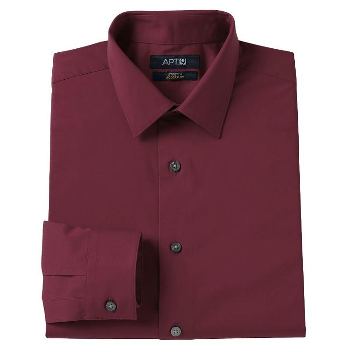 Men's Apt. 9&reg; Modern-fit Stretch Spread-collar Dress Shirt, Size: 15.5-34/35, Dark Red