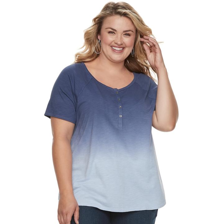 Plus Size Sonoma Goods For Life&trade; Raglan Henley Tee, Women's, Size: 2xl, Blue (navy)