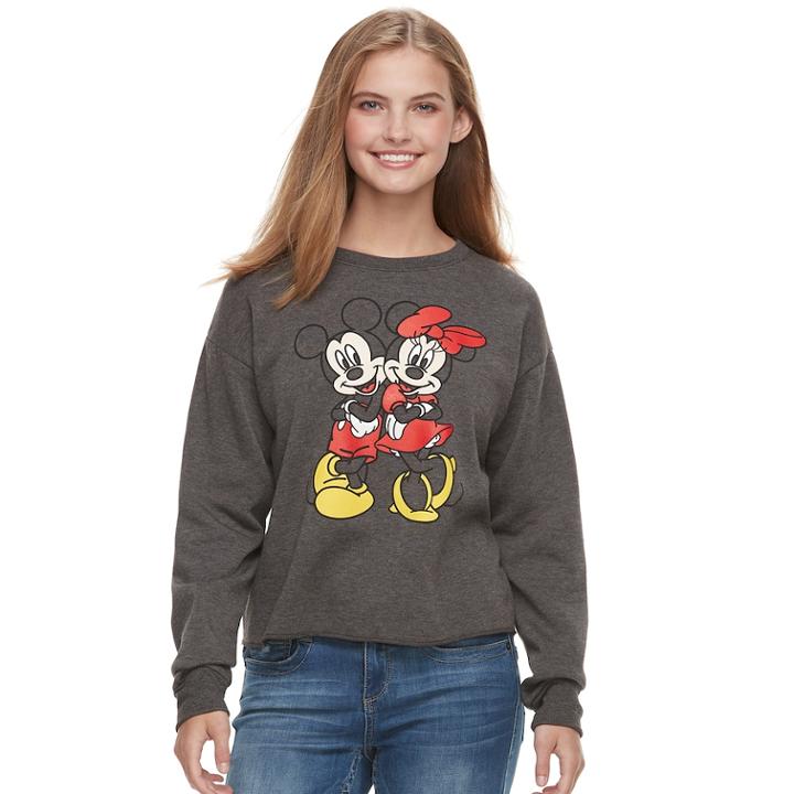 Disney's Mickey & Minnie Mouse Juniors' Cute Couple Top, Teens, Size: Small, Grey (charcoal)