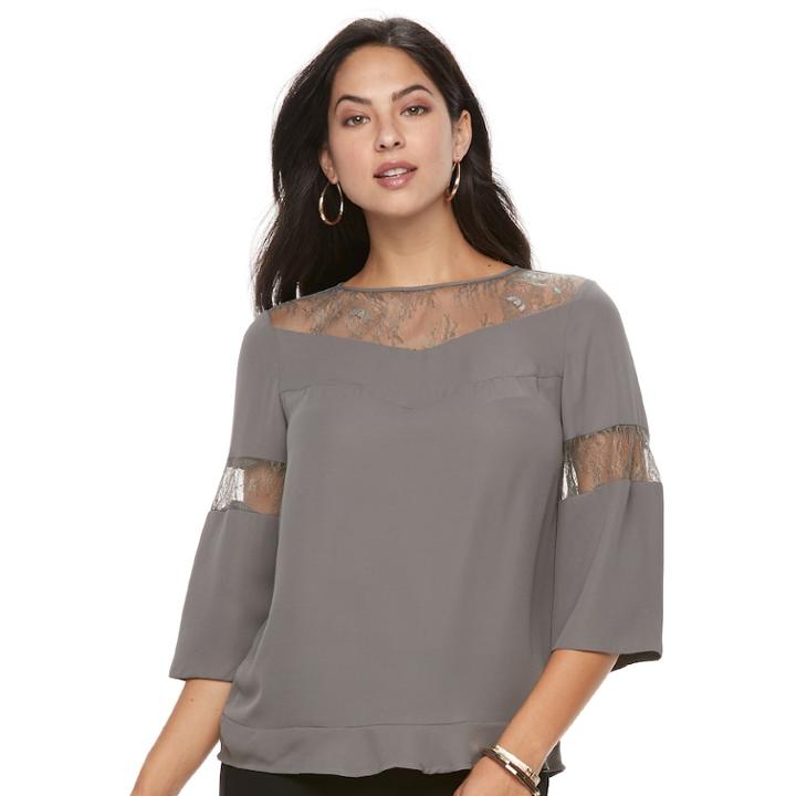 Women's Apt. 9&reg; Lace-trim Bell Sleeve Top, Size: Xl, Grey