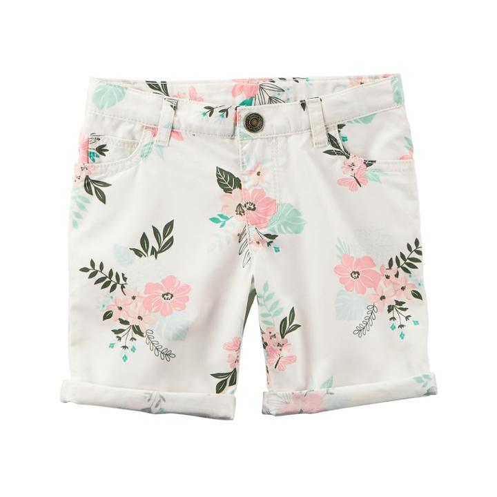 Girls 4-8 Carter's Floral Rolled Cuff Shorts, Size: 7, White