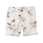 Girls 4-8 Carter's Floral Rolled Cuff Shorts, Size: 7, White