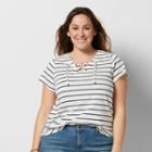 Plus Size Sonoma Goods For Life&trade; Striped Lace-up Tee, Women's, Size: 1xl, White