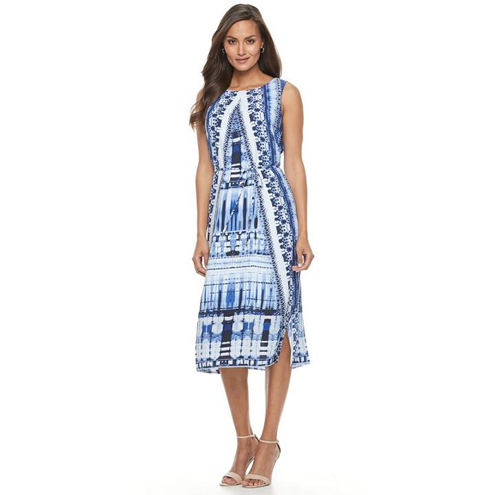 Women's Dana Buchman Printed Midi Dress, Size: Xl, Blue