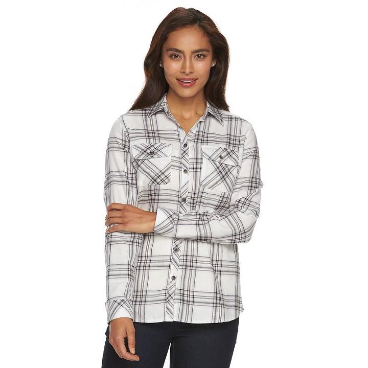 Women's Croft & Barrow&reg; Plaid Flannel Shirt, Size: Xl, Brt Pink