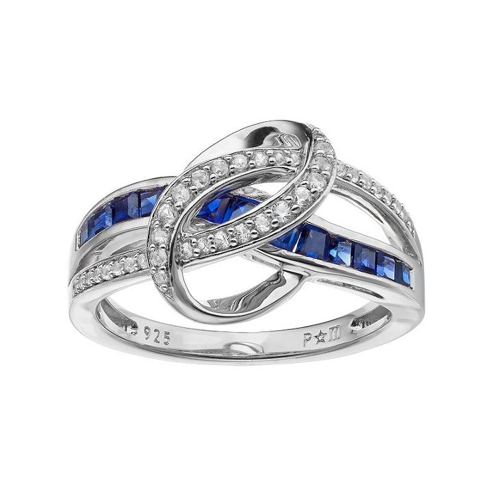 Sterling Silver Lab-created Blue & White Sapphire Swirl Ring, Women's, Size: 7