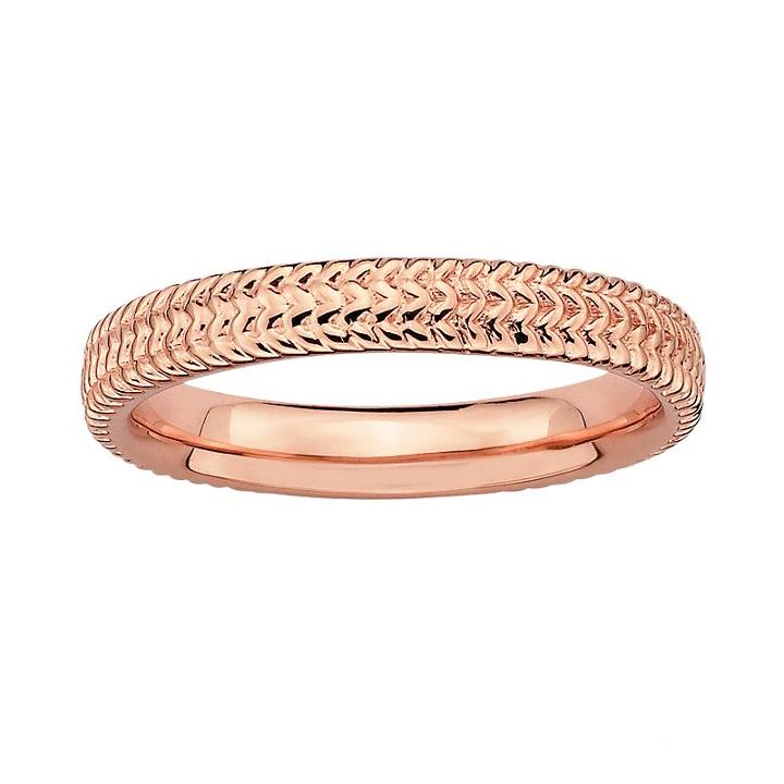 Stacks And Stones 18k Rose Gold Over Silver Textured Stack Ring, Women's, Size: 6, Pink