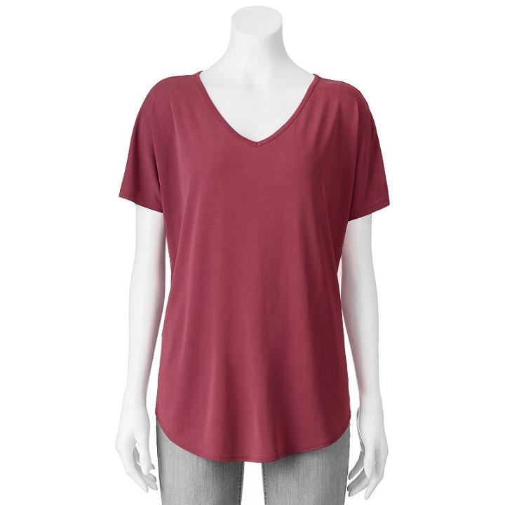 Juniors' Pink Rose Cupro Short Sleeve Tee, Teens, Size: Small, Dark Red