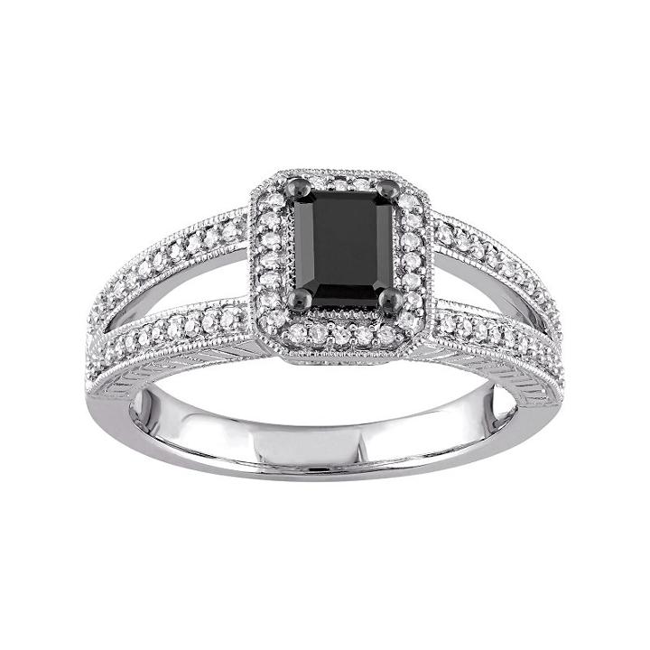 10k White Gold 7/8 Carat T.w. Black & White Diamond Engagement Ring, Women's