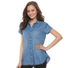Juniors' So&reg; Print Shirt, Teens, Size: Large, Light Blue