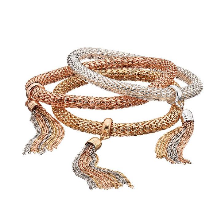 Two Tone Tassel Mesh Bracelet Set, Women's, Multicolor