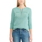 Petite Chaps 3/4-sleeve Henley, Women's, Size: M Petite, Green