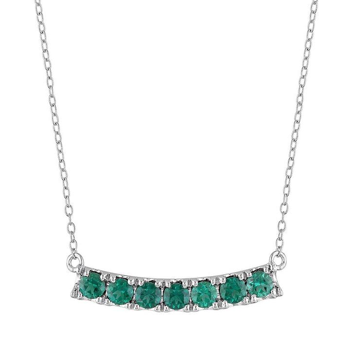 Sterling Silver Lab-created Emerald Curved Bar Necklace, Women's, Size: 18, Green