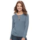 Juniors' Pink Republic Solid Lace-up Top, Teens, Size: Medium, Light Blue