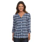 Women's Croft & Barrow&reg; Plaid Roll-tab Tunic, Size: Xs, Med Blue