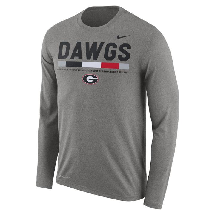 Men's Nike Georgia Bulldogs Dri-fit Legend Staff Long-sleeve Tee, Size: Xl, Gray