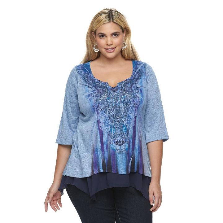 Plus Size World Unity Sublimation Shark-bite Top, Women's, Size: 0x, Turquoise/blue (turq/aqua)