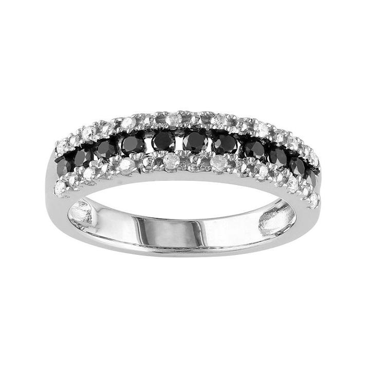 Sterling Silver 1/2-ct. T.w. Black And White Diamond Ring, Women's, Size: 7