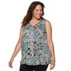 Plus Size Croft & Barrow&reg; Print Pintuck Tank, Women's, Size: 2xl, Dark Blue