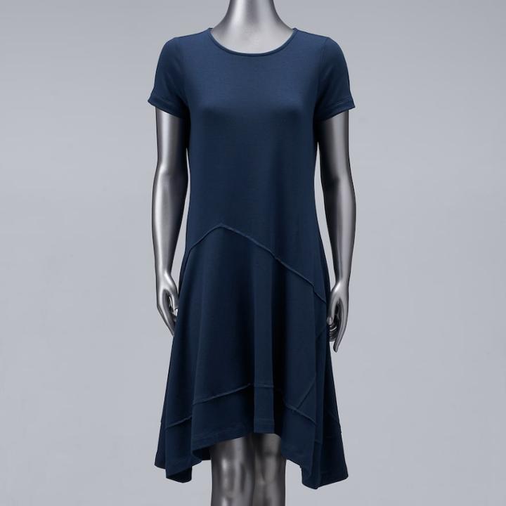 Women's Simply Vera Vera Wang Floral High-low Hem Dress, Size: Large, Dark Blue