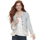 Juniors' About A Girl Ruffled Military Jacket, Size: Xs, Light Grey