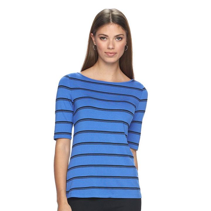 Women's Apt. 9&reg; Essential Striped Boatneck Tee, Size: Xxl, Blue (navy)