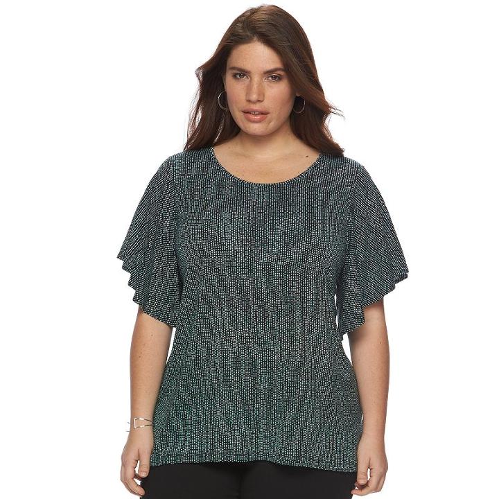 Plus Size Apt. 9&reg; Printed Flutter Tee, Women's, Size: 1xl, Black