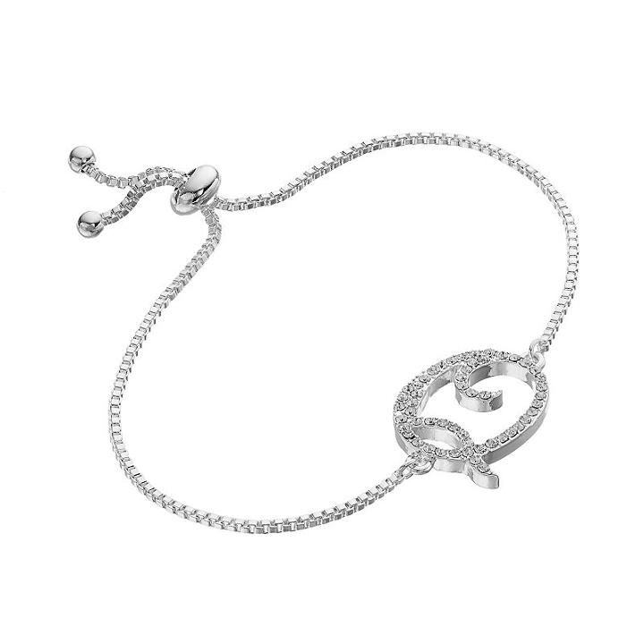 Silver Plated Crystal Initial Adjustable Bracelet, Women's, Size: 10