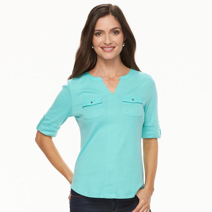 Women's Croft & Barrow&reg; Pocket Roll-tab Tee, Size: Small, Brt Blue