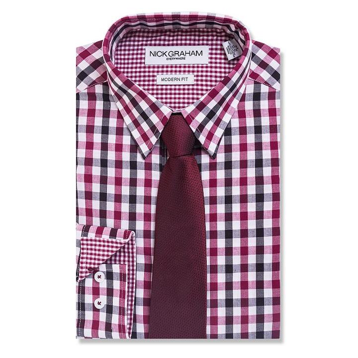 Men's Nick Graham Everywhere Modern-fit Dress Shirt And Tie Boxed Set, Size: S 34/35, Red