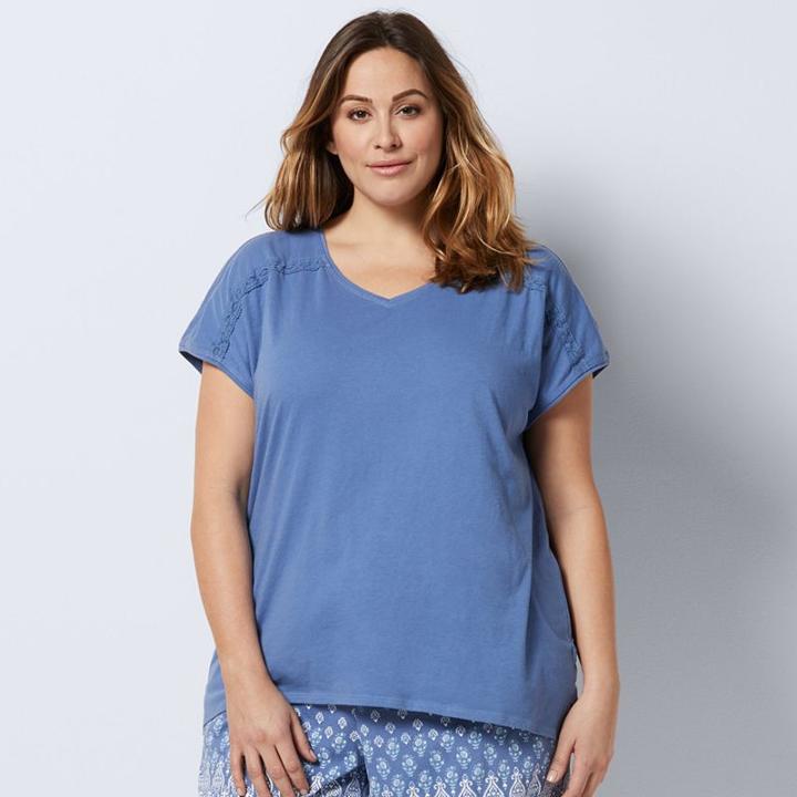 Plus Size Sonoma Goods For Life&trade; Pajamas: Paisley Dreams Crochet Trim V-neck Tee, Women's, Size: 3xl, Blue
