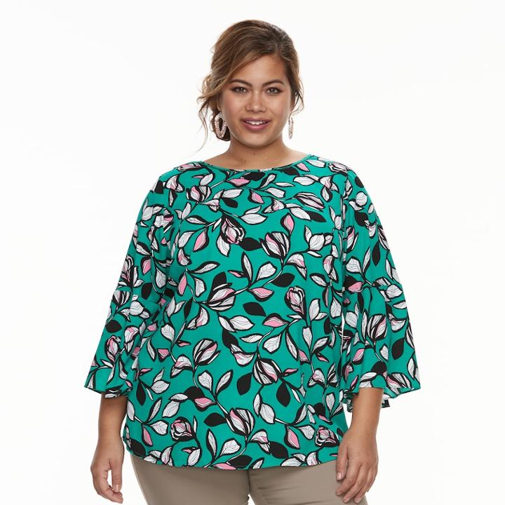 Plus Size Apt. 9&reg; Bell-sleeve Blouse, Women's, Size: 0x, Turquoise/blue (turq/aqua)