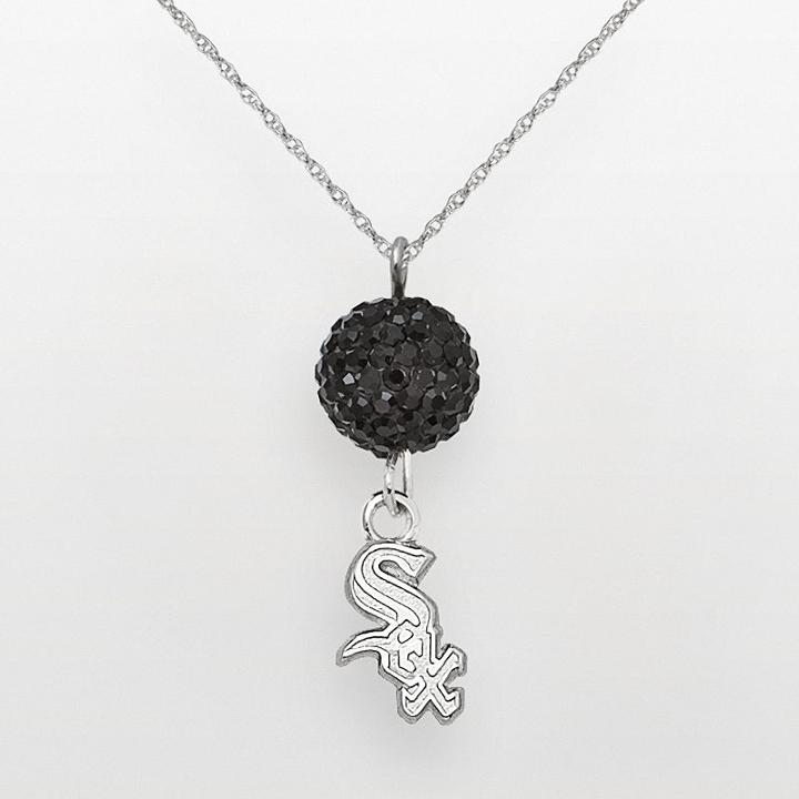 Logoart Chicago White Sox Sterling Silver Crystal Ball Pendant, Women's, Size: 18, Black