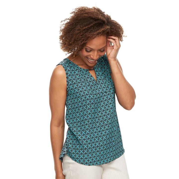 Petite Dana Buchman Keyhole Neck Sleeveless Top, Women's, Size: L Petite, Turquoise/blue (turq/aqua)