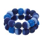 Blue Thread Wrapped Bead Double Strand Stretch Bracelet, Women's
