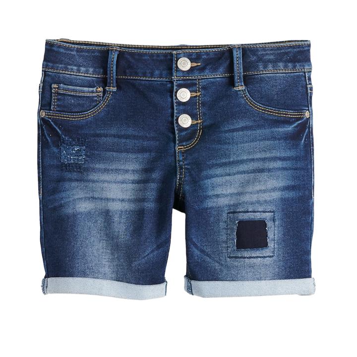 Girls 7-16 Mudd&reg; Whiskered Midi Jean Shorts, Size: 16, Med Blue