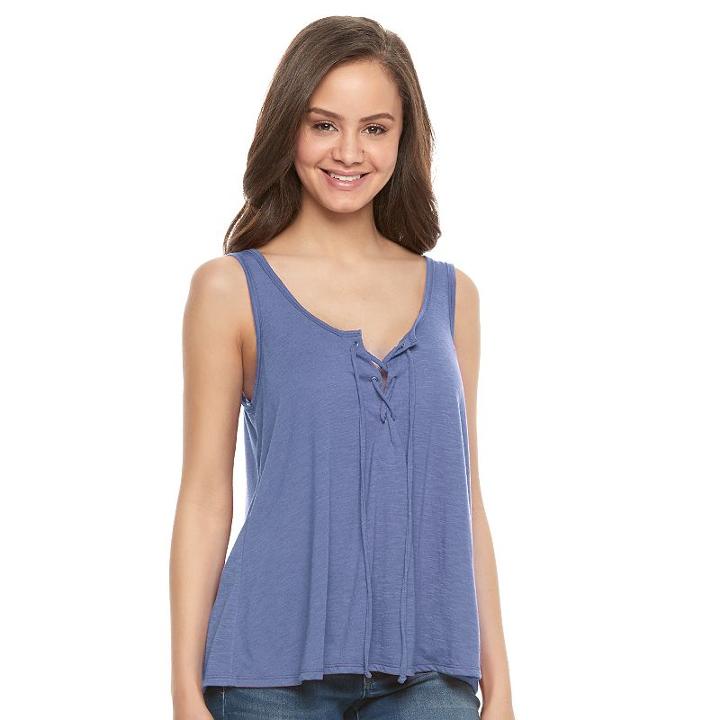Juniors' So® Lace-up Front Tank, Girl's, Size: Small, Blue (navy)