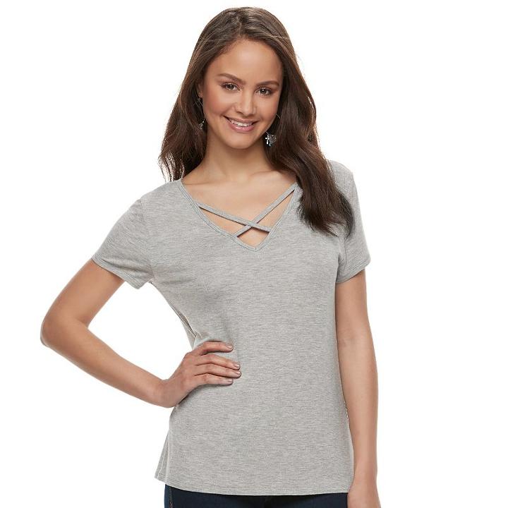 Juniors' So&reg; Solid Crisscross Tee, Teens, Size: Xl, Grey