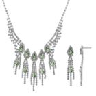 Crystal Allure Fringe Necklace And Linear Drop Earring Set, Women's, Size: 13.5, Green