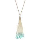 Long Aqua Seed Bead Tassel Pendant Necklace, Women's, Multicolor