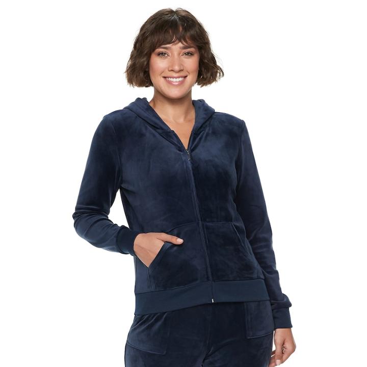 Women's Juicy Couture Ultrasoft Velour Hooded Jacket, Size: Xs, Blue (navy)