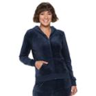 Women's Juicy Couture Ultrasoft Velour Hooded Jacket, Size: Xs, Blue (navy)