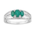 10k White Gold Emerald & 1/4 Carat T.w. Diamond 3-stone Ring, Women's, Size: 6, Green
